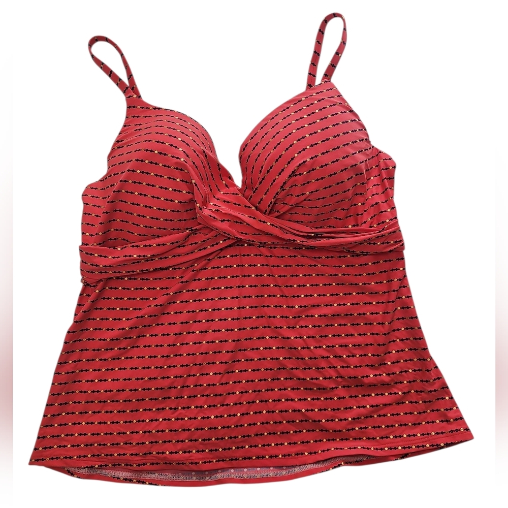 NWT Coral Tankini Swim Top with Navy & Gold Accents